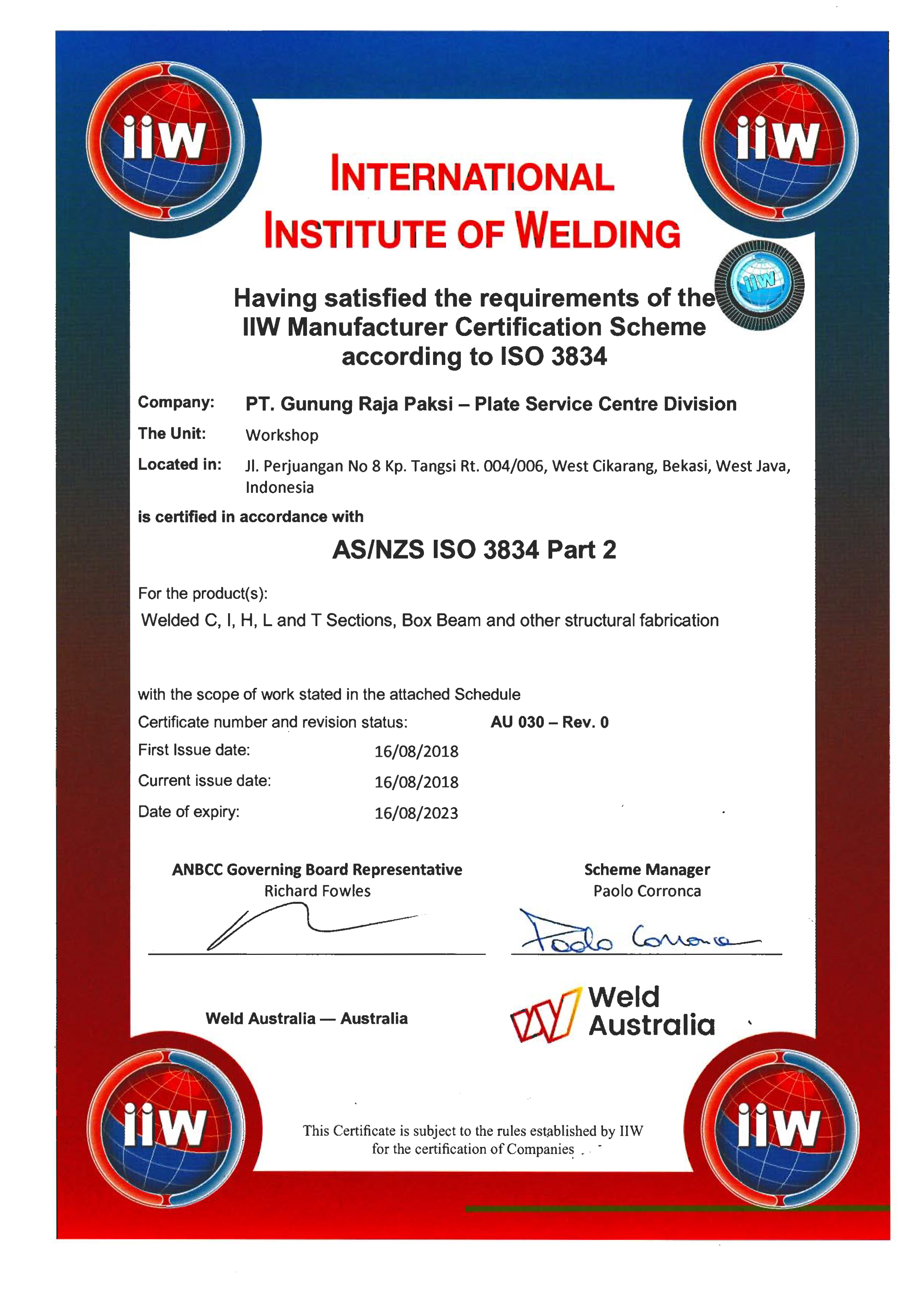 Certification Pt Gunung Raja Paksi Tbk Certification Pt Gunung Raja Paksi Tbk