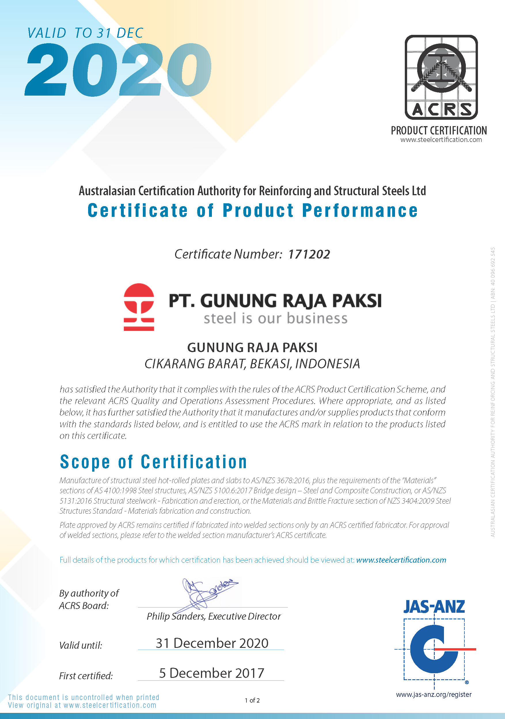 Certification Pt Gunung Raja Paksi Tbk Certification Pt Gunung Raja Paksi Tbk